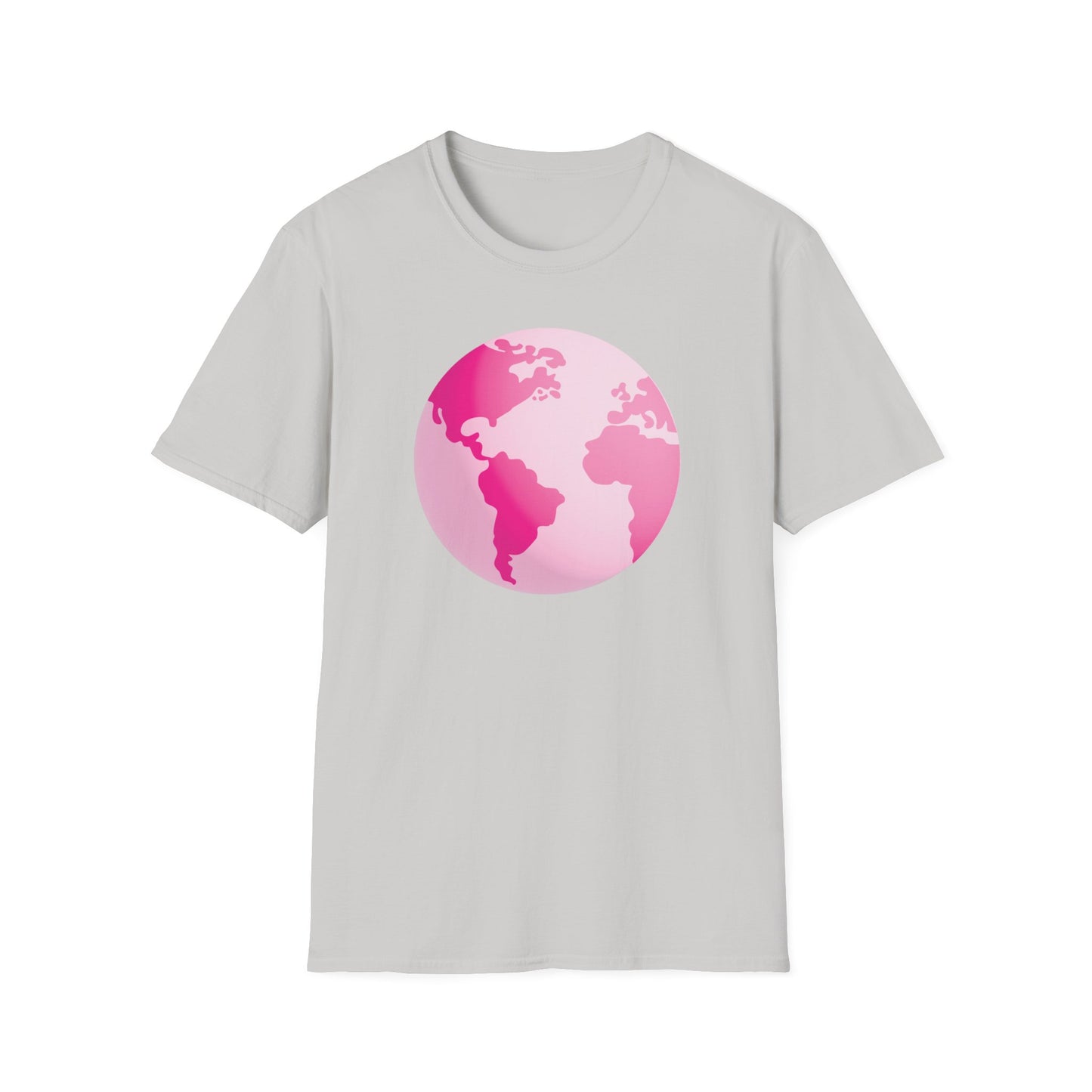 Unisex Softstyle T-Shirt Adult/Teen Activewear Pink World on Front on Back Fight Cancer in Pink with Pink Ribbon Cancer Awareness