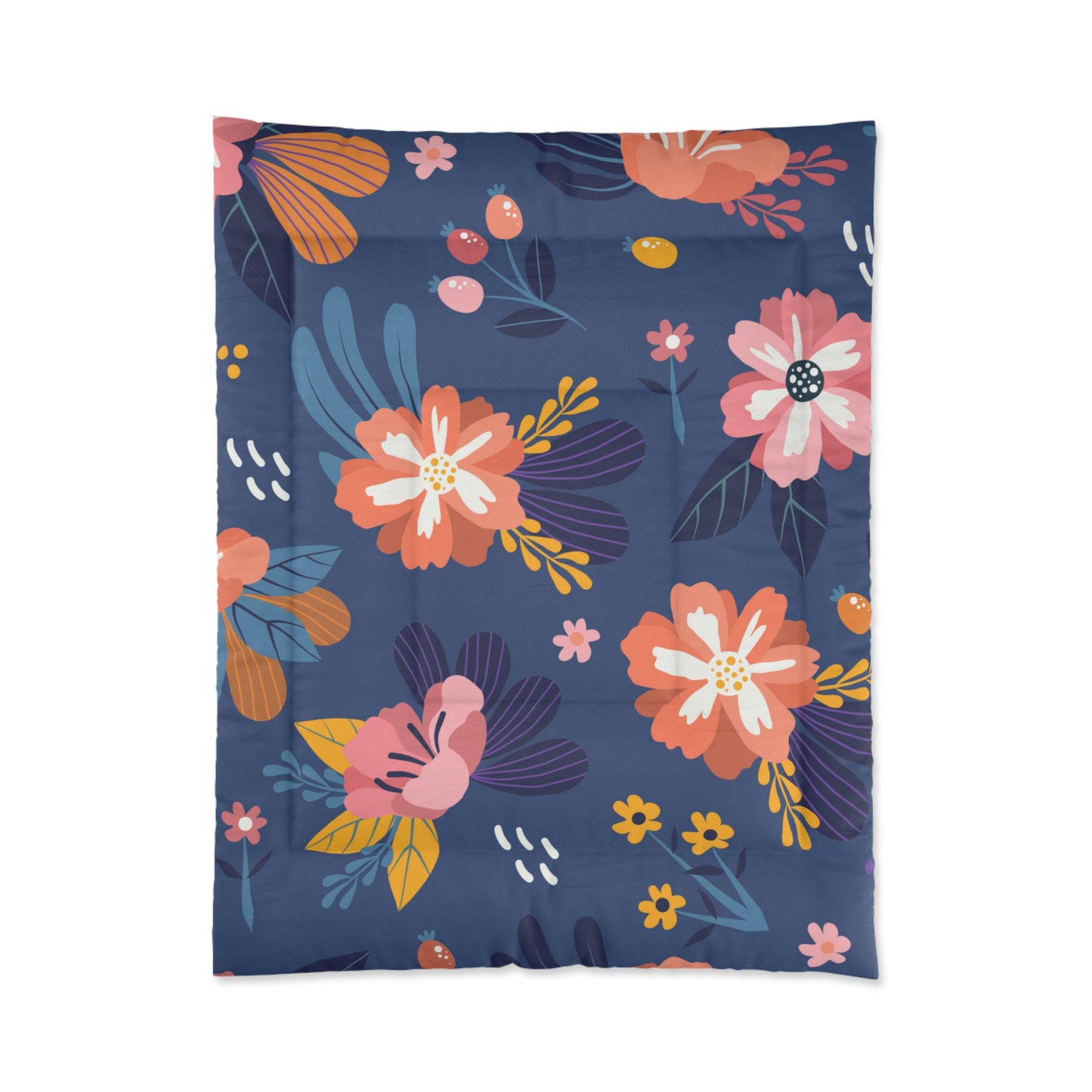 Comforter Adult/Teen/Kids Bedroom Blanket Blue With Orange Flower Pattern