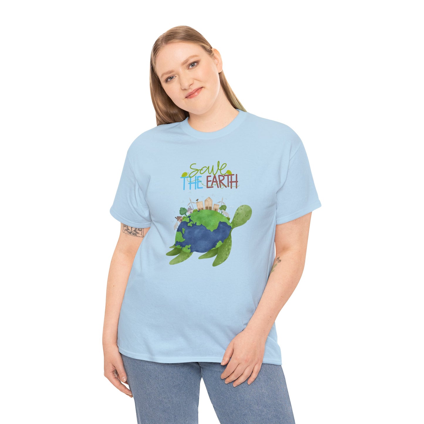 Unisex Heavy Cotton Tee Adult/Teen Activewear Shirt Comes In Many Colors Save The Earth With A Sea Turtle