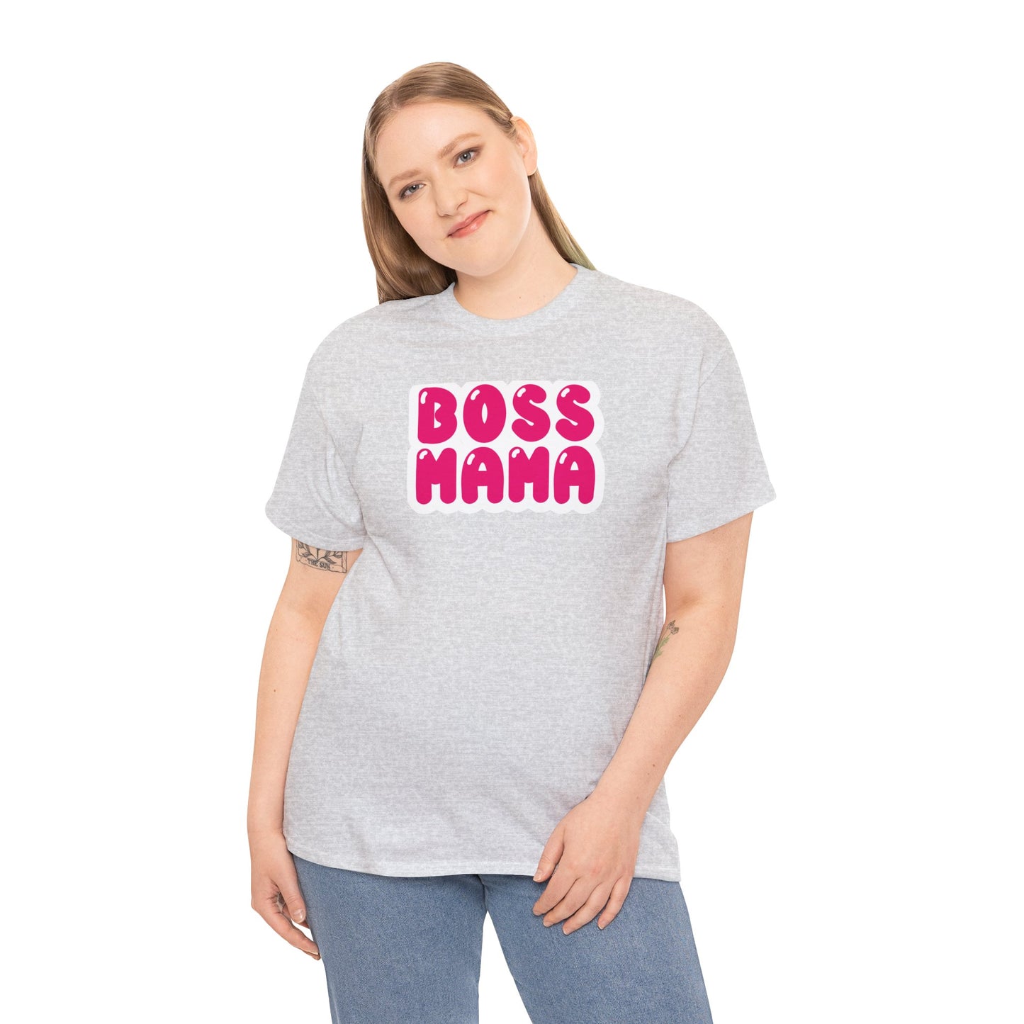 Unisex Heavy Cotton Tee Activewear Adult Boss Mom in dark Pink many Color Tees Available