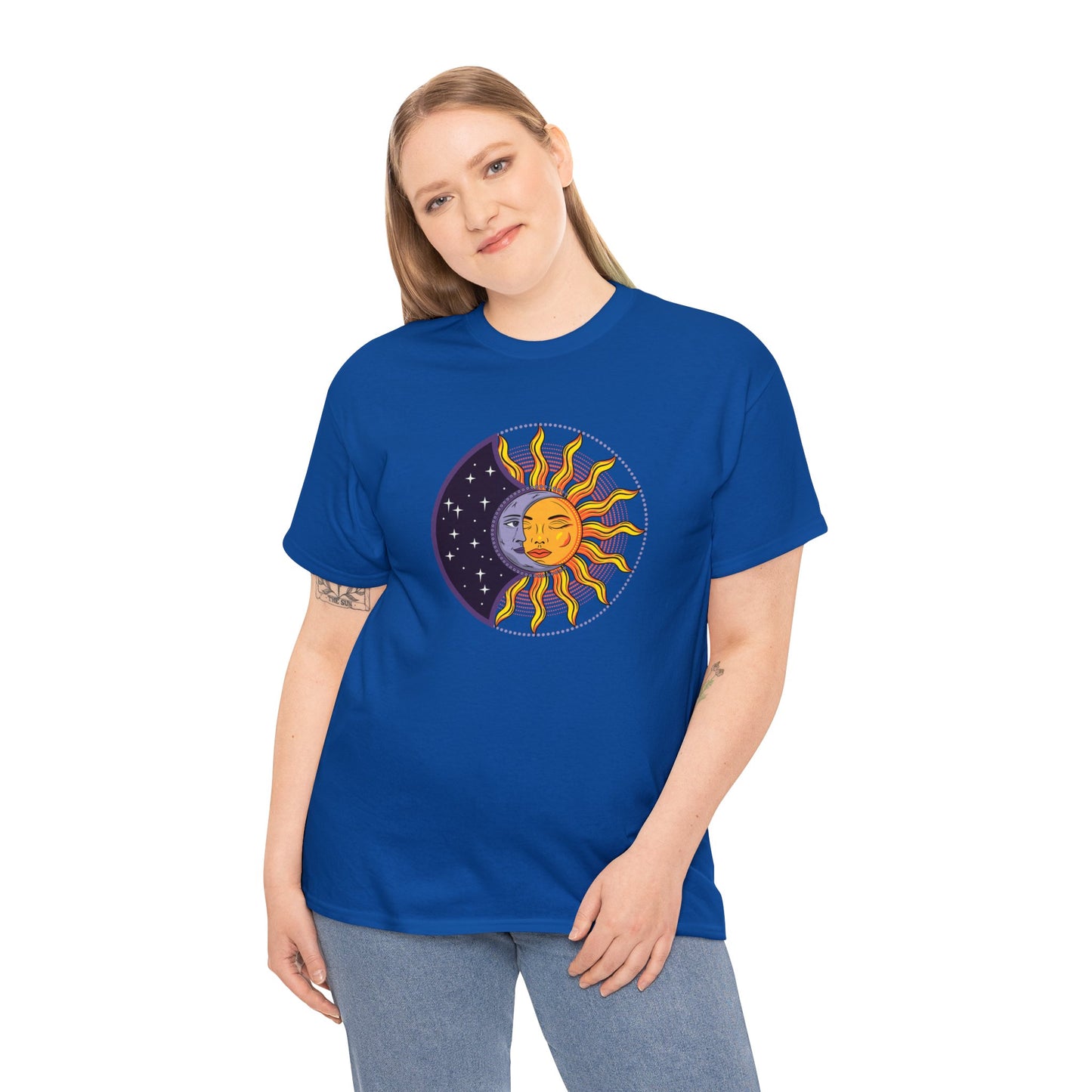 Unisex Heavy Cotton Tee Adult/Teen Activewear Sun and Moon Shirt Comes In Many Colors