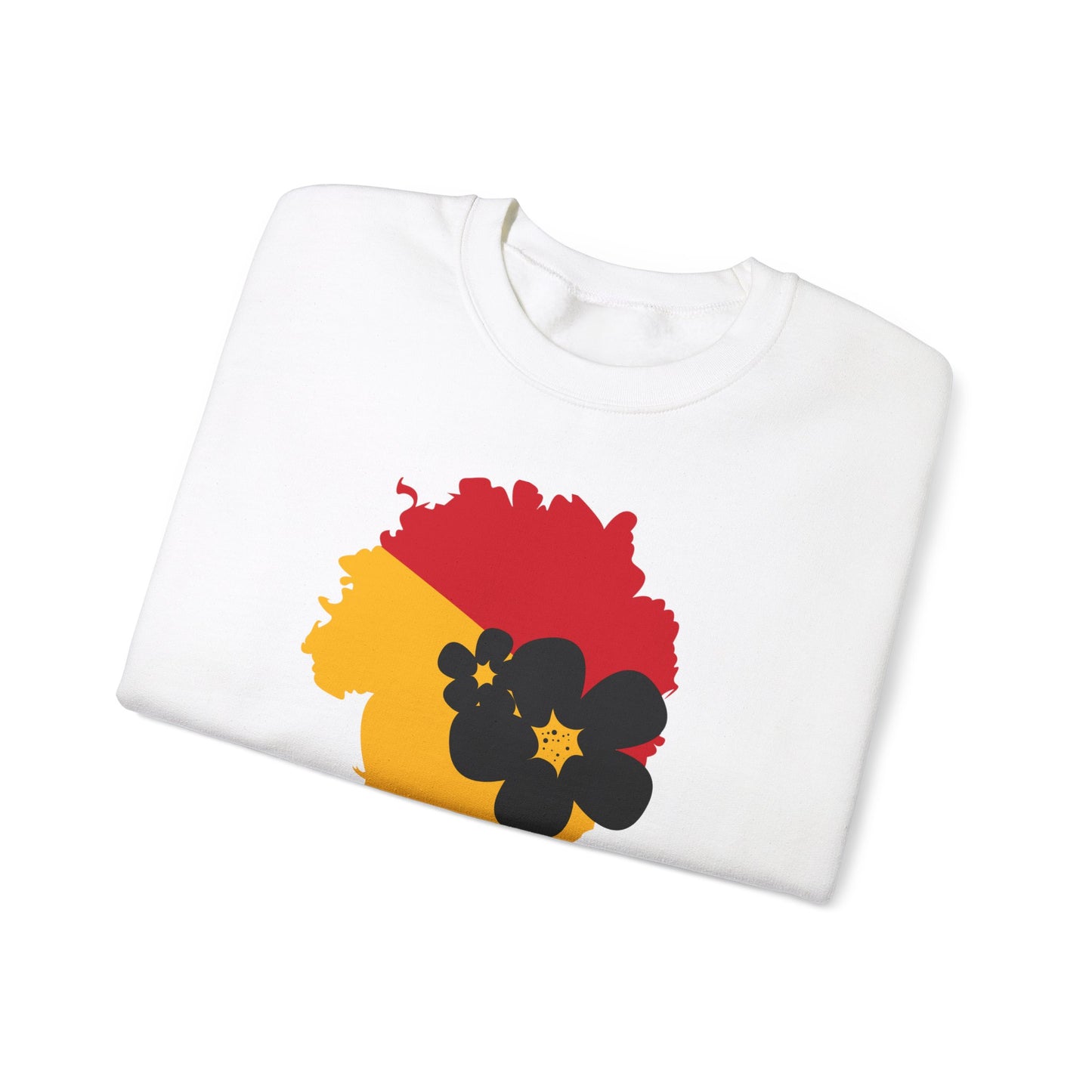 Unisex Heavy Blend™ Crewneck Sweatshirt African American Woman in Black with African Colors of Red Yellow Green