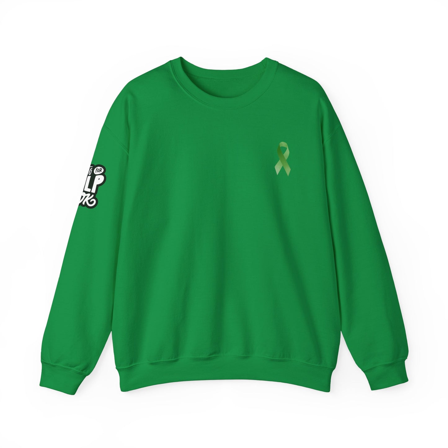 Unisex Heavy Blend™ Crewneck Sweatshirt Adult/Teen Activewear Mental Health Awareness Ribbon on Front Asking for Help Is OK on Right Sleeve