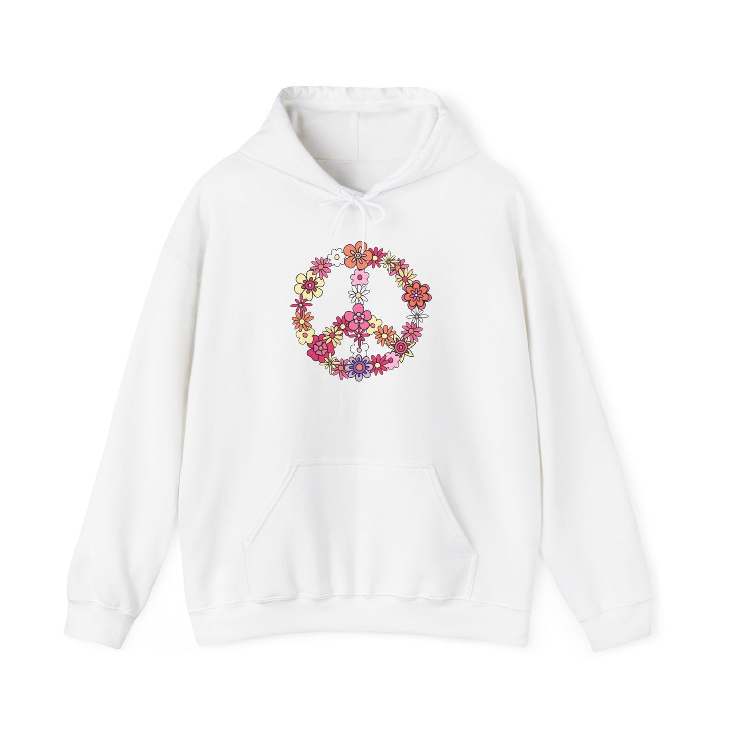 Unisex Heavy Blend™ Hooded Sweatshirt Adult/Teen Activewear Peace Sign Layered in Flowers Colors Black Yellow  Pink Purple