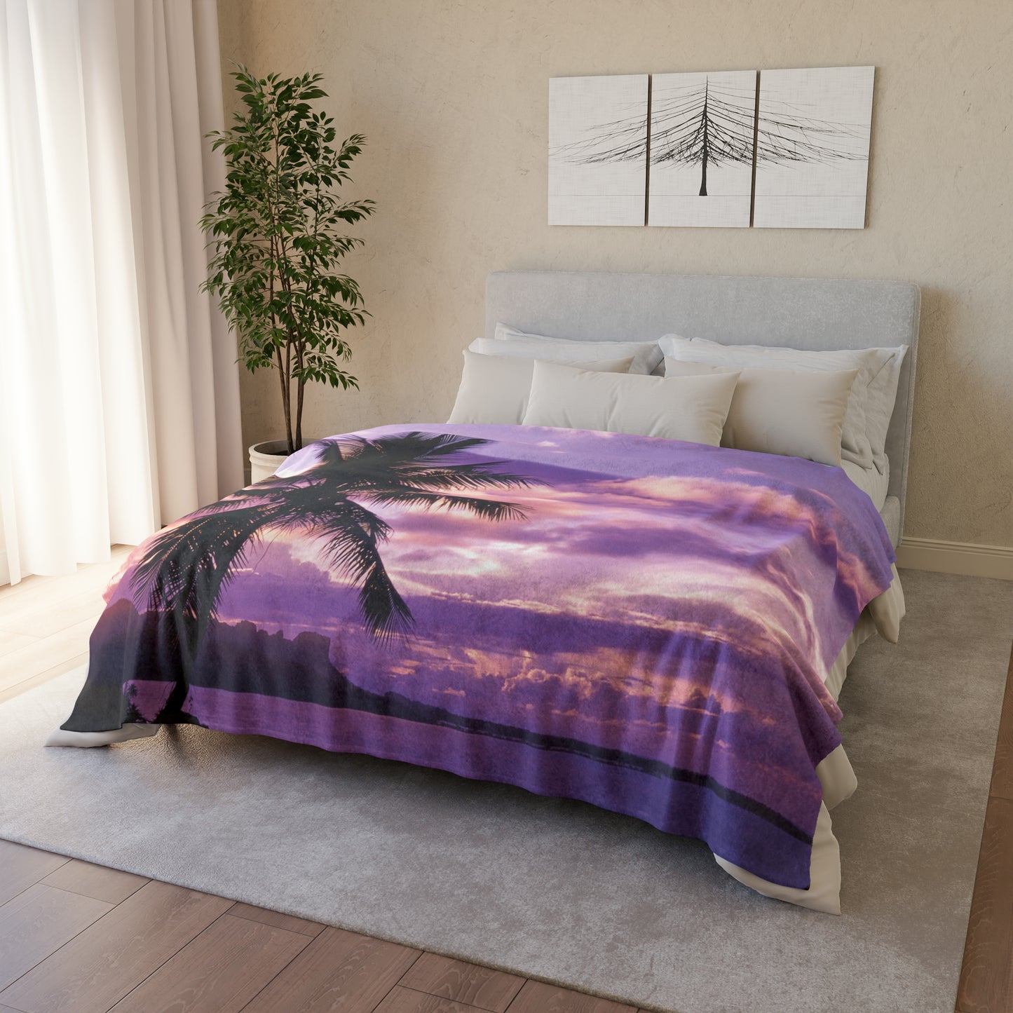 Soft Polyester Blanket Adult/Teen/Children Accessories Beautiful Purple Sunset With Palm Trees