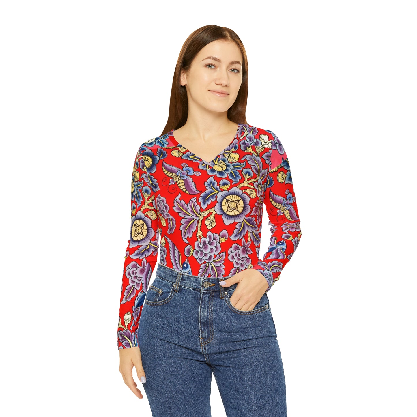 Women's Long Sleeve V-neck Shirt (AOP)