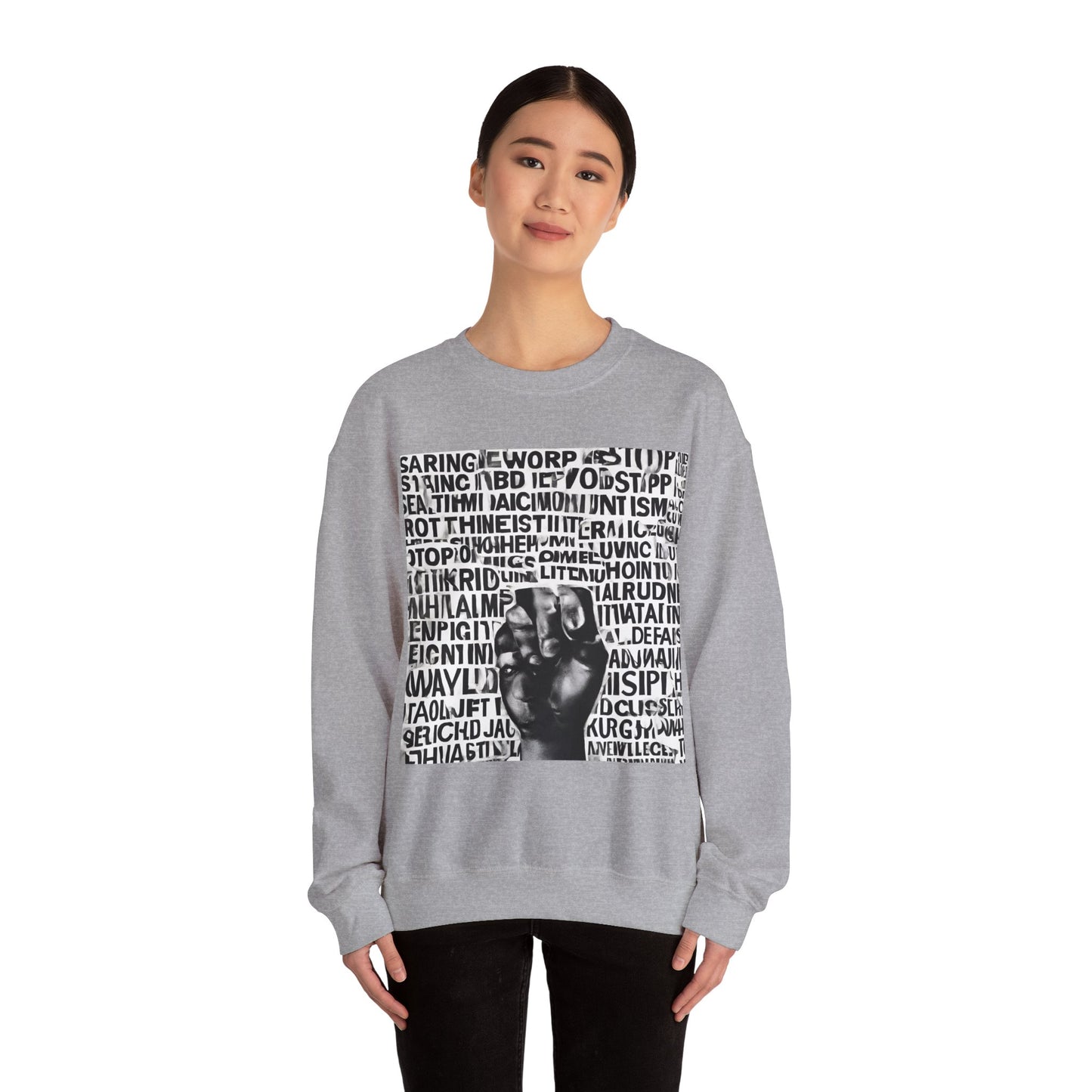 Unisex Heavy Blend™ Crewneck Sweatshirt Adult/Teen Activewear No More Racism with Black Fist