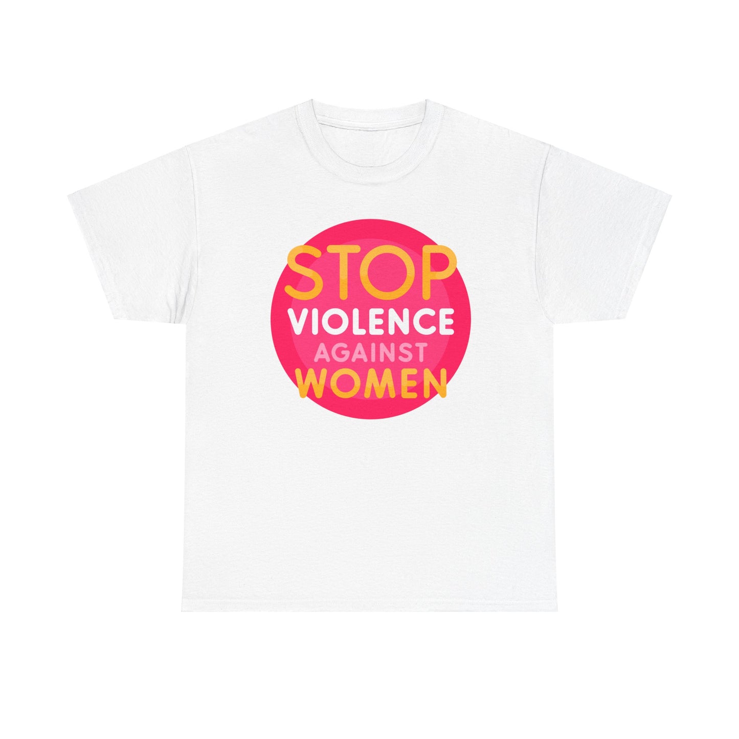 Unisex Heavy Cotton Tee Adult/teen Activewear Stop Violence Against Women Colors Yellow And Pink Writing