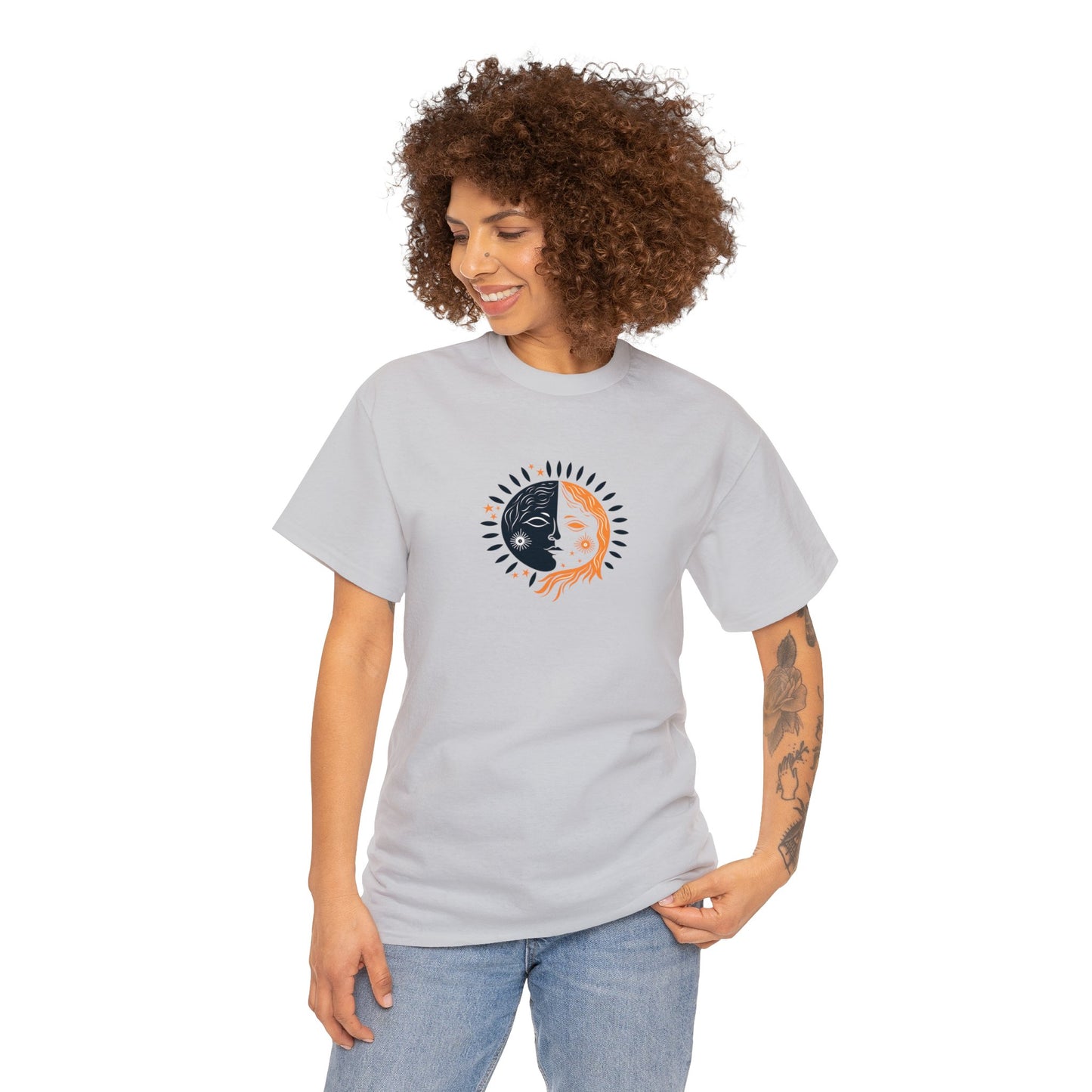 Unisex Heavy Cotton Tee Adult/Teen Activewear Sun and Moon Shirt Comes In Various Colors