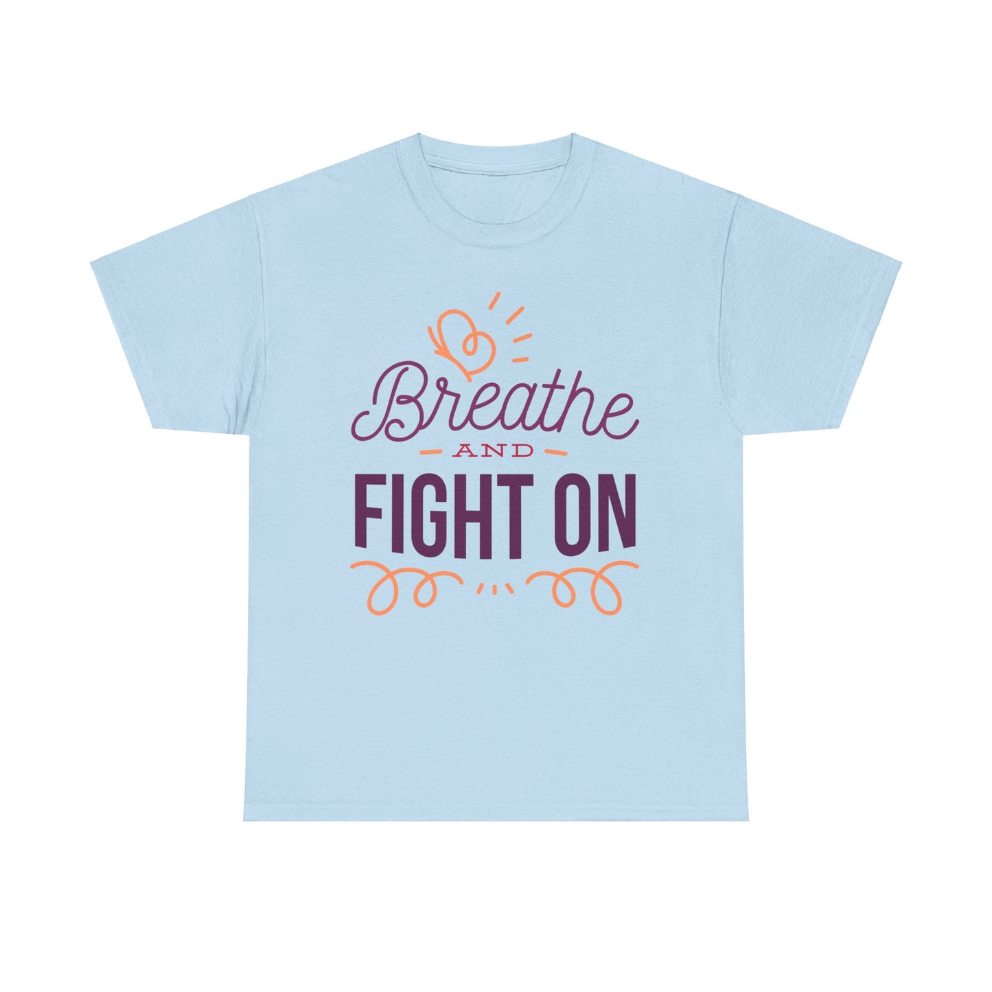 Unisex Heavy Cotton Tee Adult/Teen Activewear Breathe and Live On Colors Peach and Purple Writing