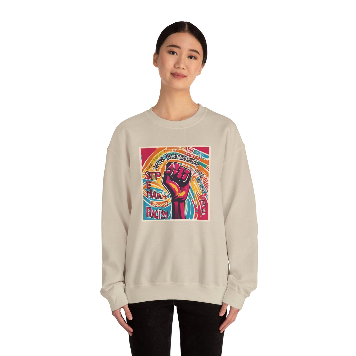 Unisex Heavy Blend™ Crewneck Sweatshirt Adult/Teen Activewear Stop Racism Awareness' Colors Tan Blue Red and Yellow