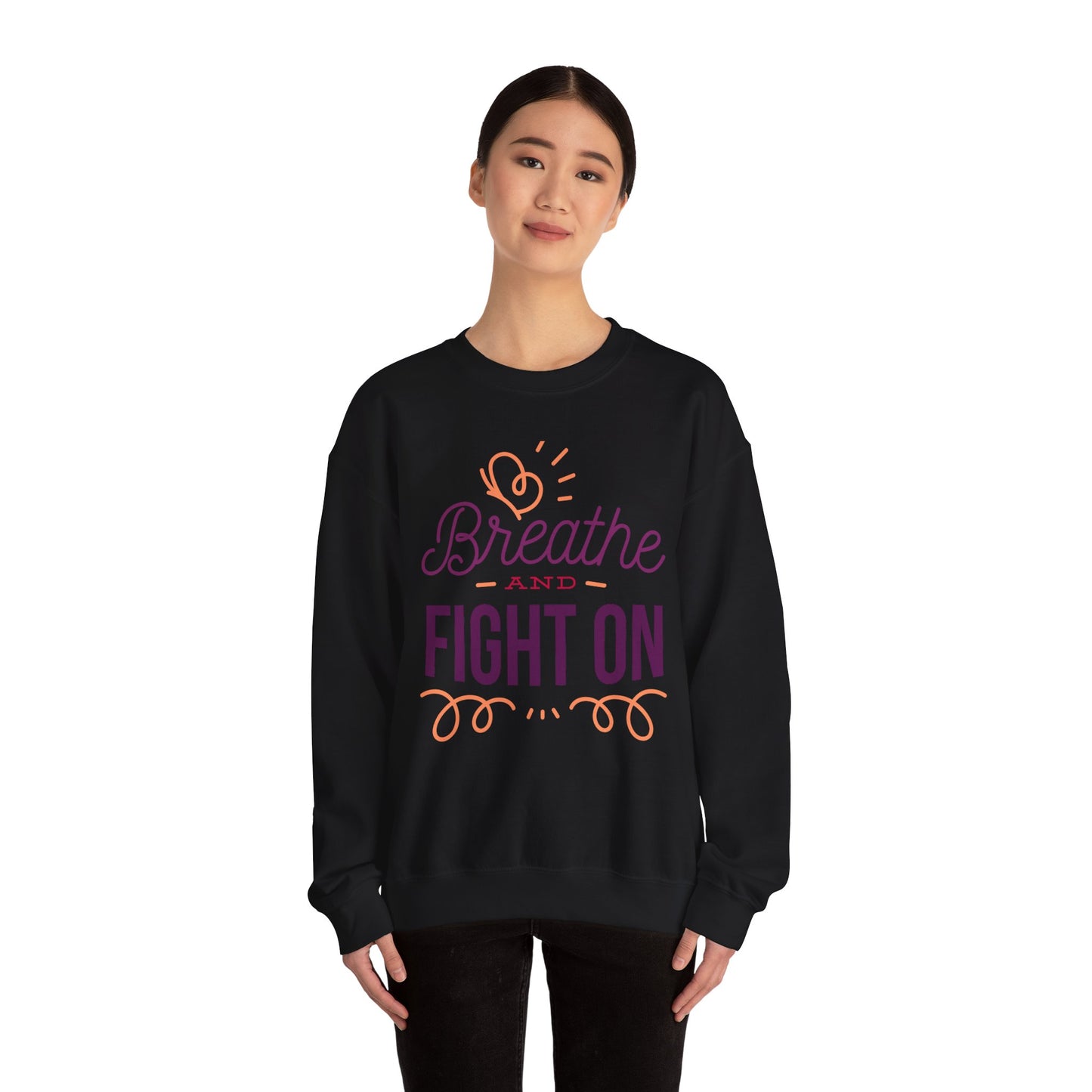 Unisex Heavy Blend™ Crewneck Sweatshirt Adult/Teen Activewear Black Lives Matter Breathe and Live On in Colors Purple and Peach Writing