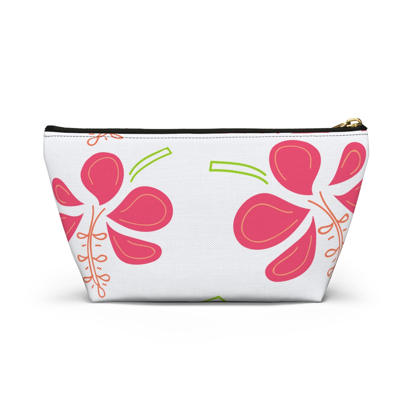 Accessory Pouch w T-bottom UNISEX ADULT/TEENS MAKEUP TRAVEL BAG W/ ZIPPER WHITE CORAL FLOWER PATTERN CUSTOMIZABLE tiffany.trillo@icloud.com