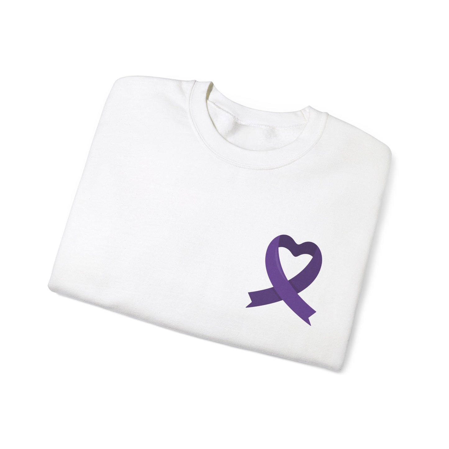 Unisex Heavy Blend™ Crewneck Sweatshirt Activewear Adult/Teen Domestic Violence Awareness Purple Ribbon Image on Back Pink Purple Silhouette of Different Races of Women