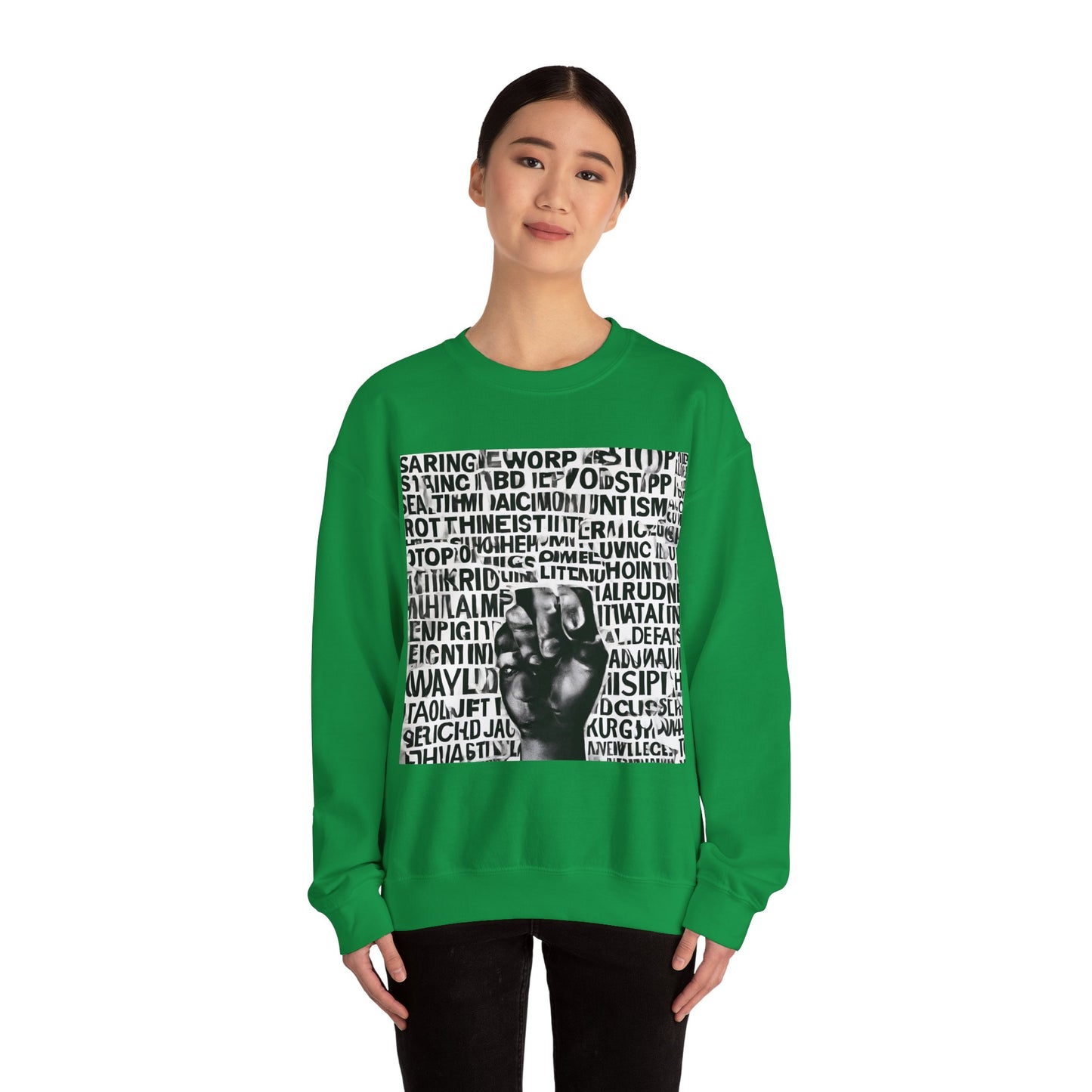 Unisex Heavy Blend™ Crewneck Sweatshirt Adult/Teen Activewear No More Racism with Black Fist