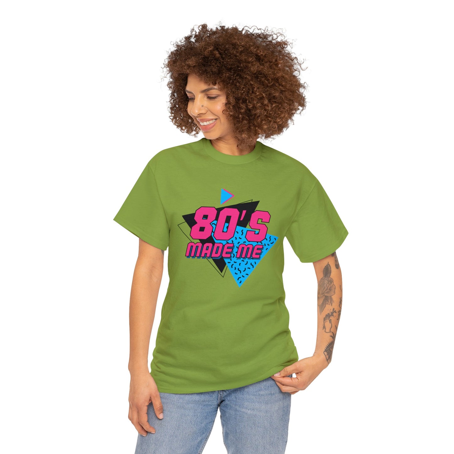 Unisex Heavy Cotton Tee Adult Activewear 80's Made Me In Blue and Hot Pink Shirt Comes In Many Colors