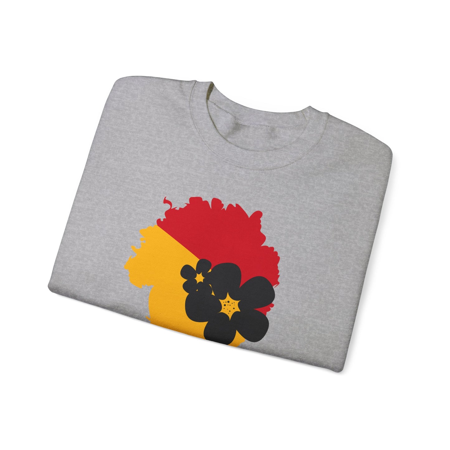 Unisex Heavy Blend™ Crewneck Sweatshirt African American Woman in Black with African Colors of Red Yellow Green