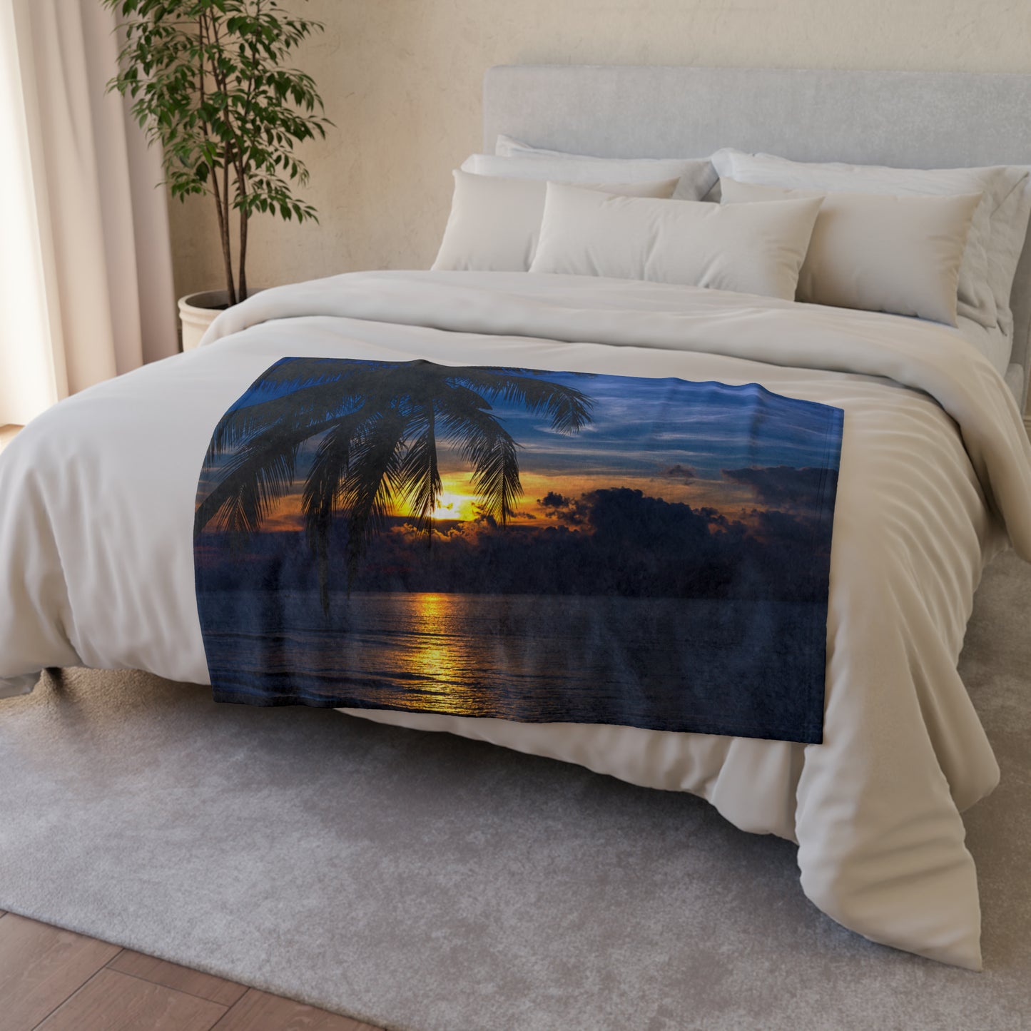 Soft Polyester Blanket Adult/Teen Accessories Summer Night Sky With Palm Tree Sunset