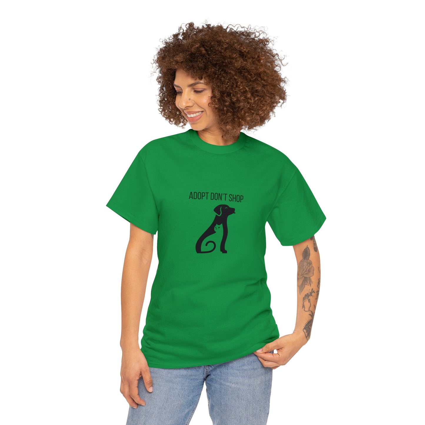 Unisex Heavy Cotton Tee Adult/Teen Activewear Adopt Don't Shop With A Image of Dog And Cat Shirt Comes In Many Colors