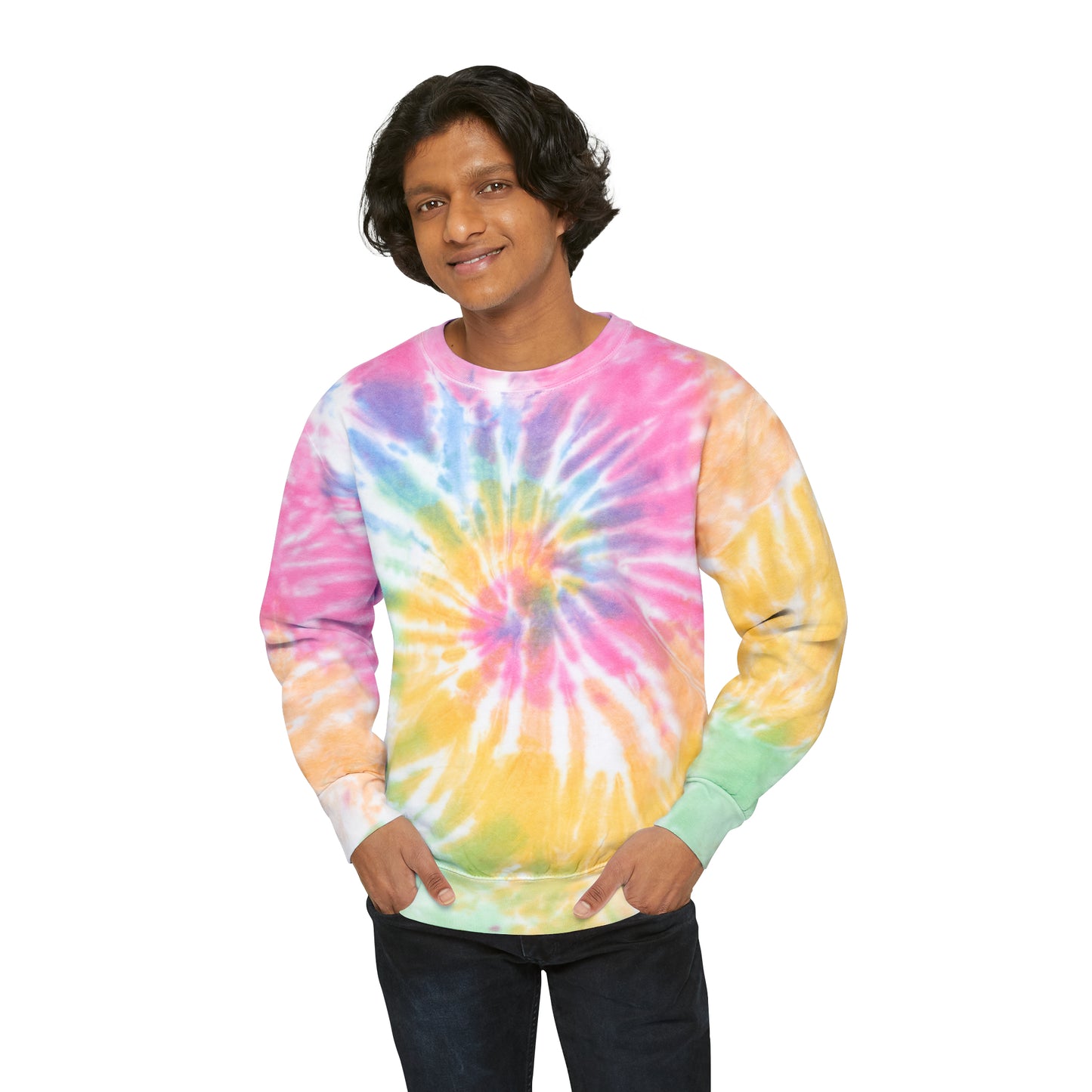 Unisex Tie-Dye Sweatshirt  CREWNECK ADULT/TEEN ACTIVEWEAR YIN-YANG = BALANCE AND HARMONY YOGA GREYISH/BROWN AND BLUE IN COLOR