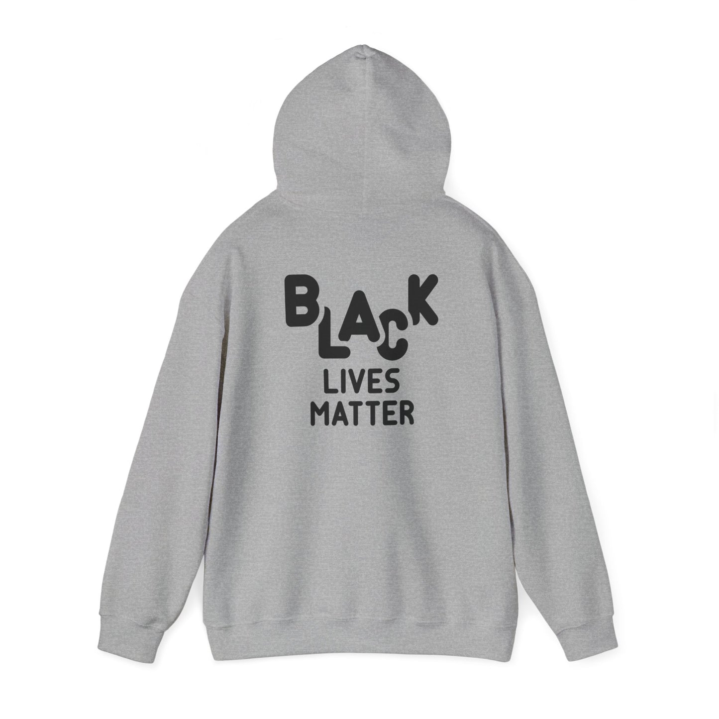 Unisex Heavy Blend™ Hooded Sweatshirt Adult/Teen Activewear Black Lives Matter in Black Writing on Front African American Woman Wearing Colors Red Green Yellow