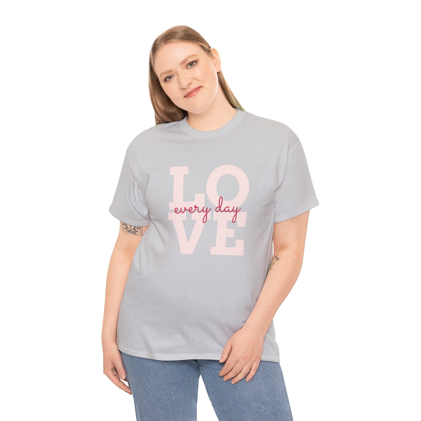 Unisex Heavy Cotton Tee Adult/Teen Activewear Love Everyday in Pink