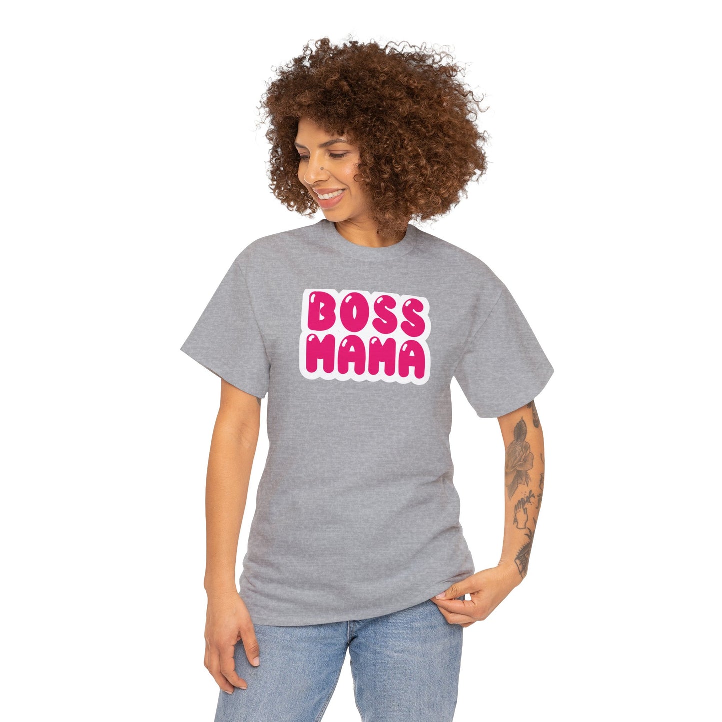 Unisex Heavy Cotton Tee Activewear Adult Boss Mom in dark Pink many Color Tees Available