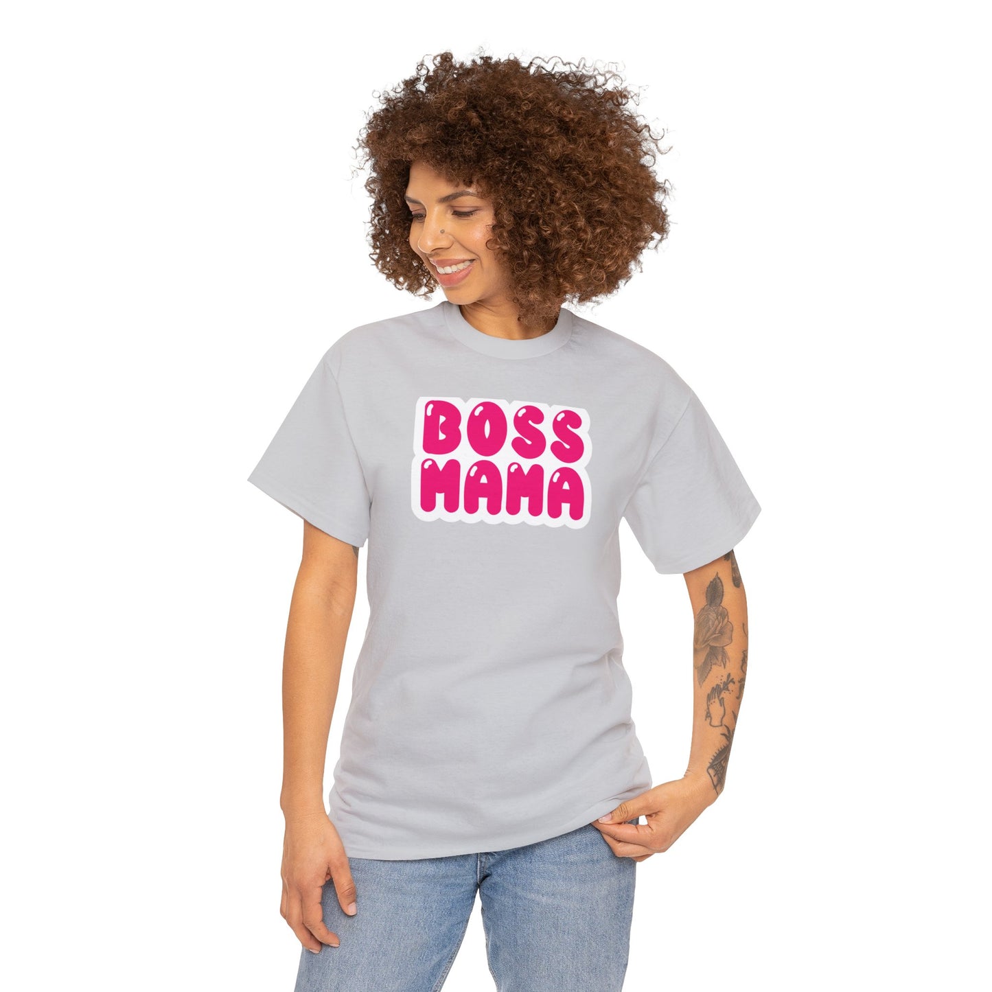 Unisex Heavy Cotton Tee Activewear Adult Boss Mom in dark Pink many Color Tees Available