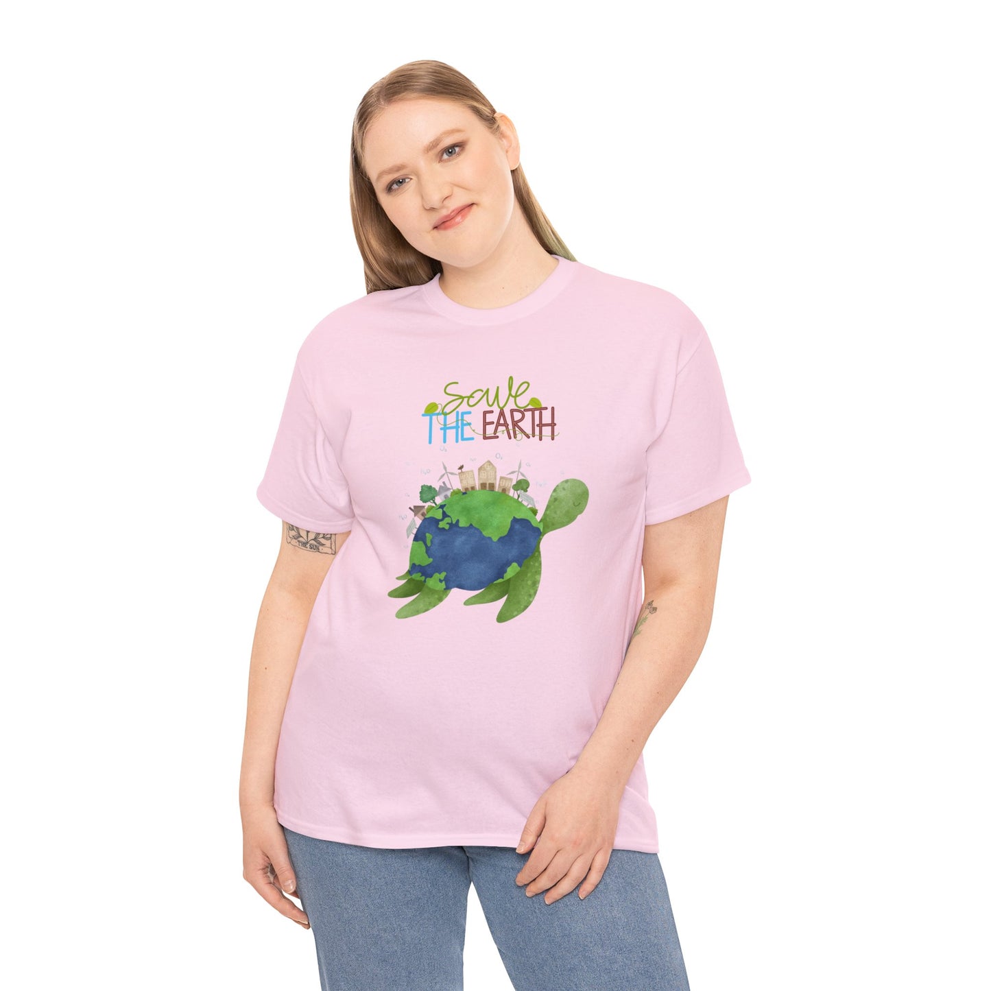 Unisex Heavy Cotton Tee Adult/Teen Activewear Shirt Comes In Many Colors Save The Earth With A Sea Turtle