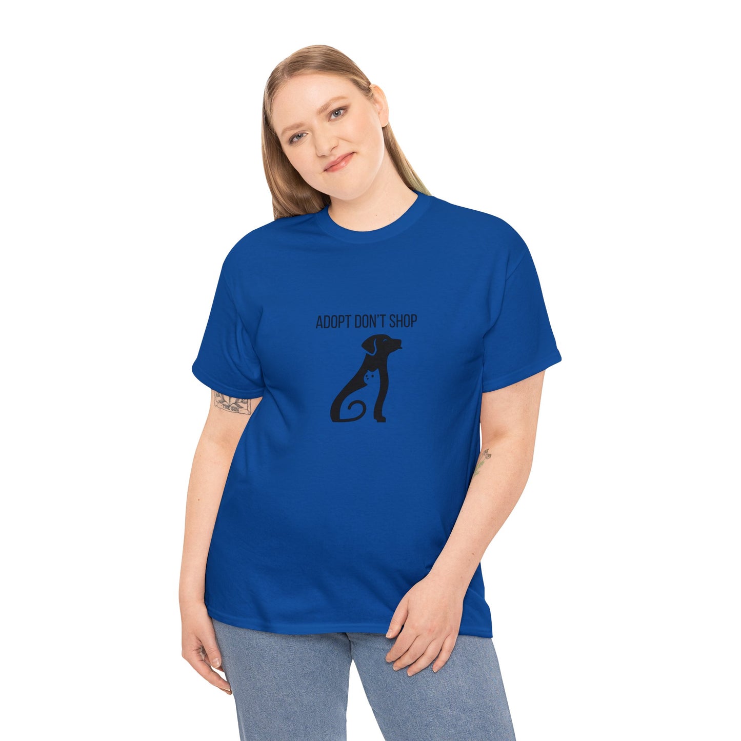 Unisex Heavy Cotton Tee Adult/Teen Activewear Adopt Don't Shop With A Image of Dog And Cat Shirt Comes In Many Colors