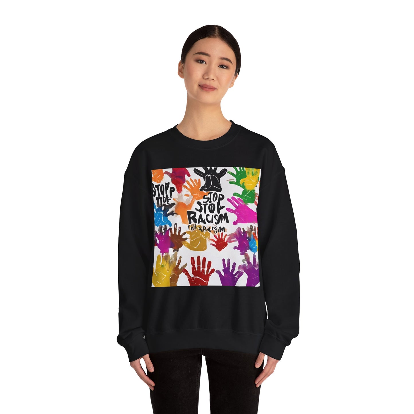 Unisex Heavy Blend™ Crewneck Sweatshirt Adult/Teen Stop Racism Awareness' Activewear Colors Red Yellow Blue Green