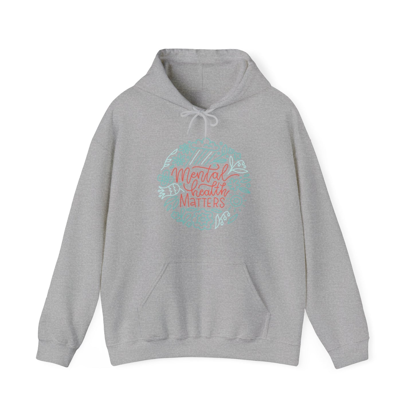 Unisex Heavy Blend™ Hooded Sweatshirt Adult/Teen Activewear Mental Health Matters Awareness in Blue and Peach Writing