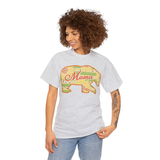 Unisex Heavy Cotton Tee Activewear Adult Mama Bear Many Colors Available Light Yellow Coral Design