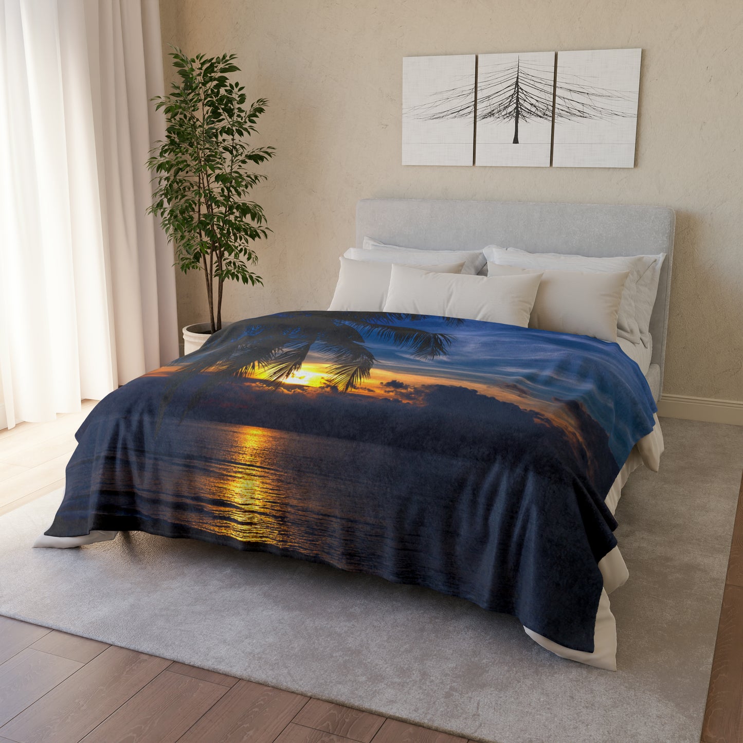 Soft Polyester Blanket Adult/Teen Accessories Summer Night Sky With Palm Tree Sunset