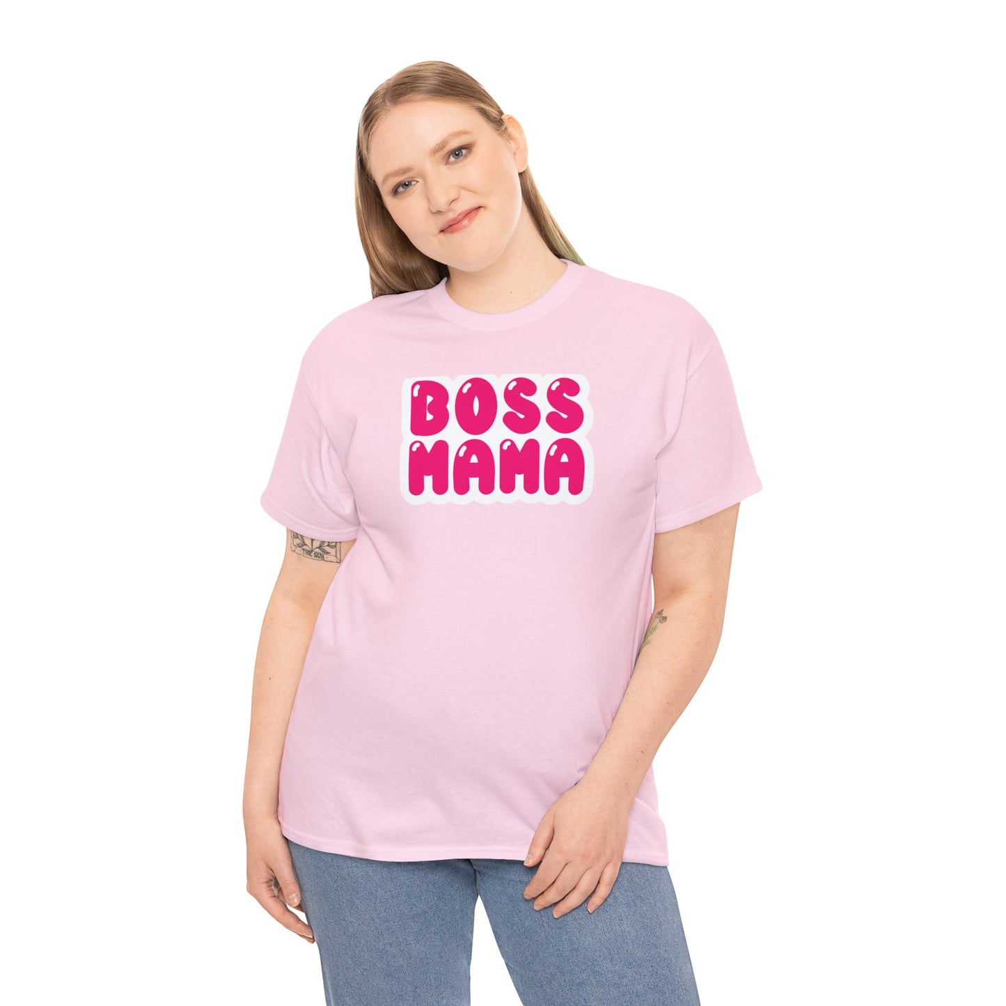 Unisex Heavy Cotton Tee Activewear Adult Boss Mom in dark Pink many Color Tees Available