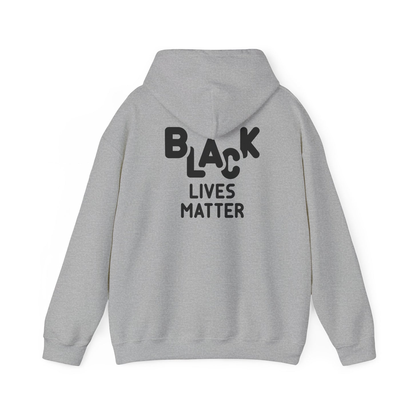 Unisex Heavy Blend™ Hooded Sweatshirt Adult/Teen Activewear African American Woman in Black with Colors Red Green Yellow of African Colors Black Lives Matter on Back in Black Writing