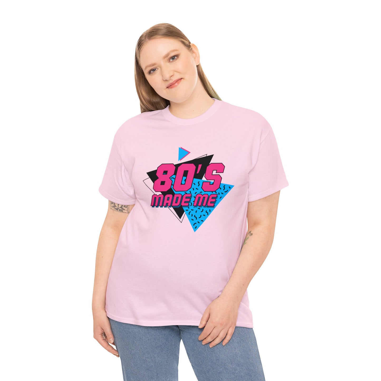 Unisex Heavy Cotton Tee Adult Activewear 80's Made Me In Blue and Hot Pink Shirt Comes In Many Colors