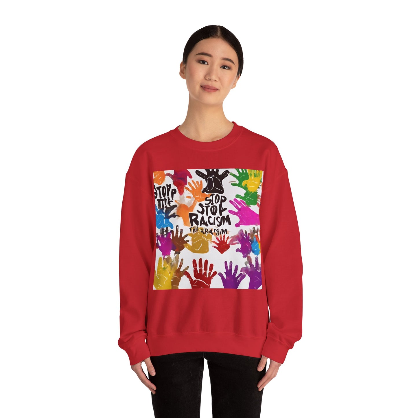 Unisex Heavy Blend™ Crewneck Sweatshirt Adult/Teen Stop Racism Awareness' Activewear Colors Red Yellow Blue Green