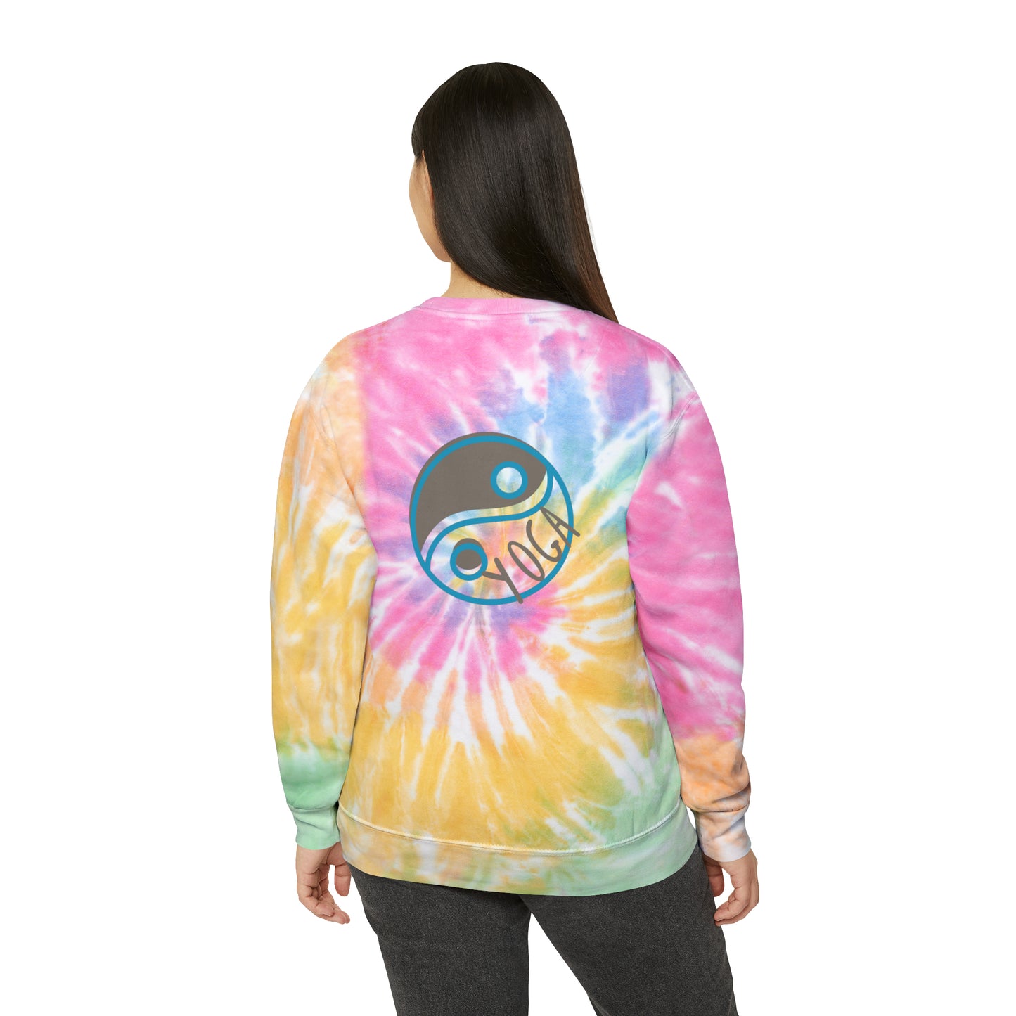 Unisex Tie-Dye Sweatshirt  CREWNECK ADULT/TEEN ACTIVEWEAR YIN-YANG = BALANCE AND HARMONY YOGA GREYISH/BROWN AND BLUE IN COLOR