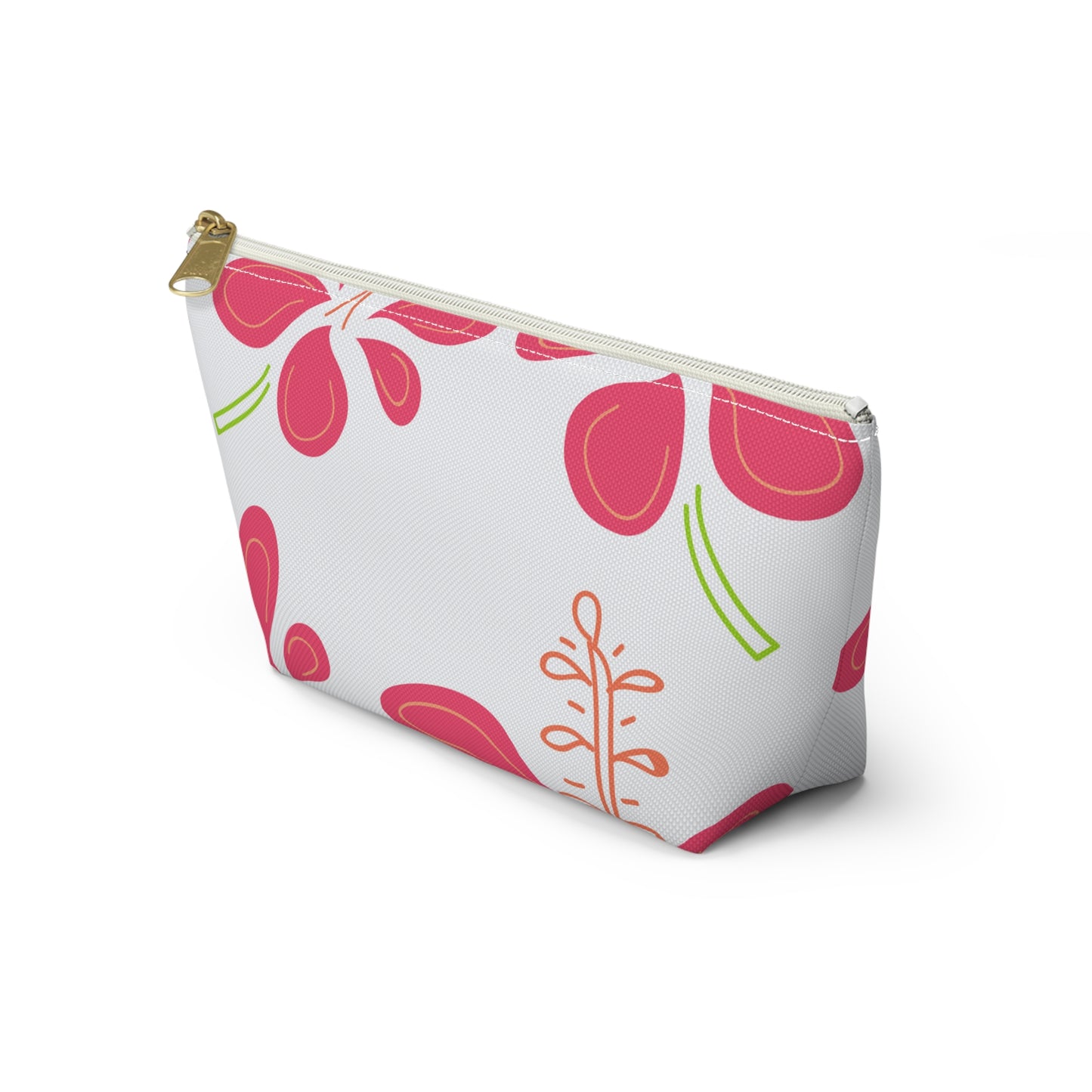 Accessory Pouch w T-bottom UNISEX ADULT/TEENS MAKEUP TRAVEL BAG W/ ZIPPER WHITE CORAL FLOWER PATTERN CUSTOMIZABLE tiffany.trillo@icloud.com