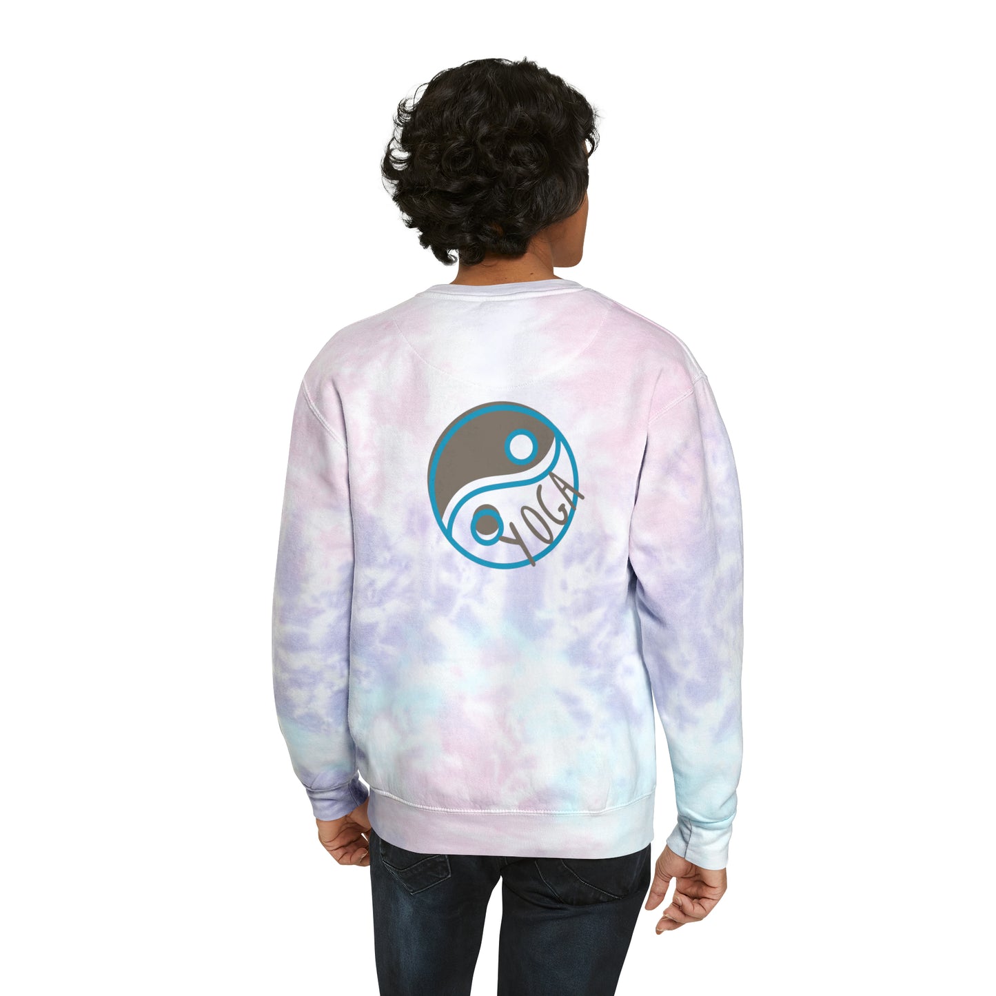 Unisex Tie-Dye Sweatshirt  CREWNECK ADULT/TEEN ACTIVEWEAR YIN-YANG = BALANCE AND HARMONY YOGA GREYISH/BROWN AND BLUE IN COLOR