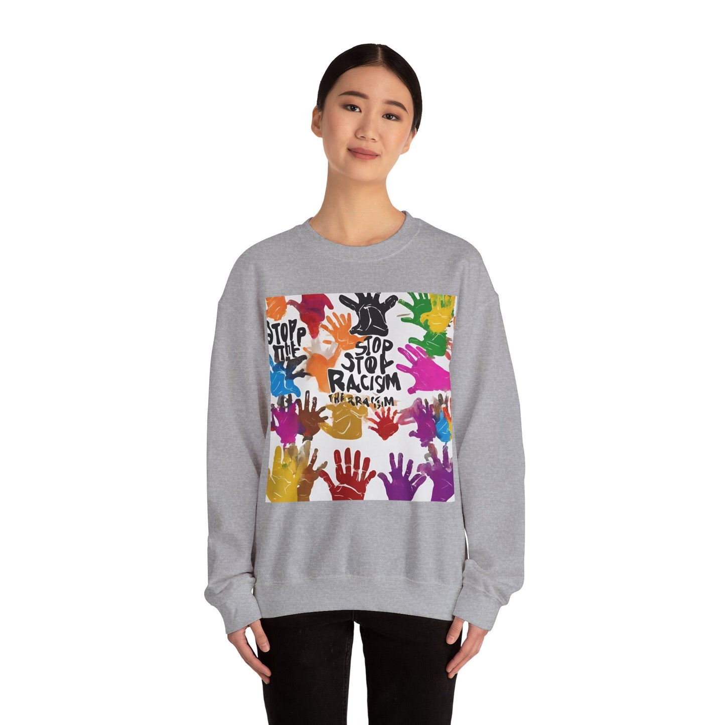 Unisex Heavy Blend™ Crewneck Sweatshirt Adult/Teen Stop Racism Awareness' Activewear Colors Red Yellow Blue Green