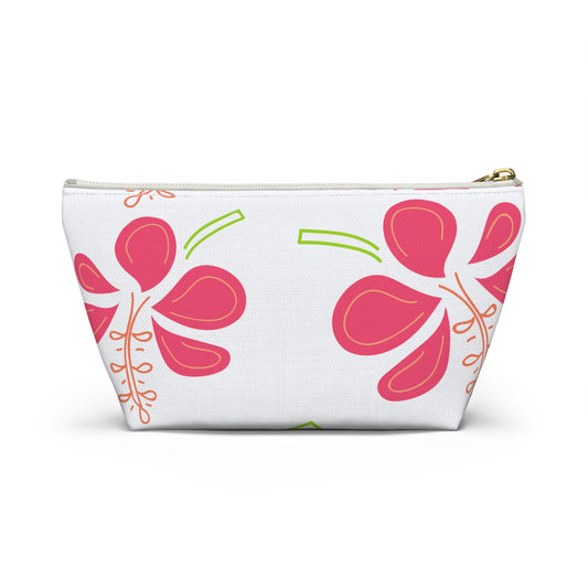 Accessory Pouch w T-bottom UNISEX ADULT/TEENS MAKEUP TRAVEL BAG W/ ZIPPER WHITE CORAL FLOWER PATTERN CUSTOMIZABLE tiffany.trillo@icloud.com