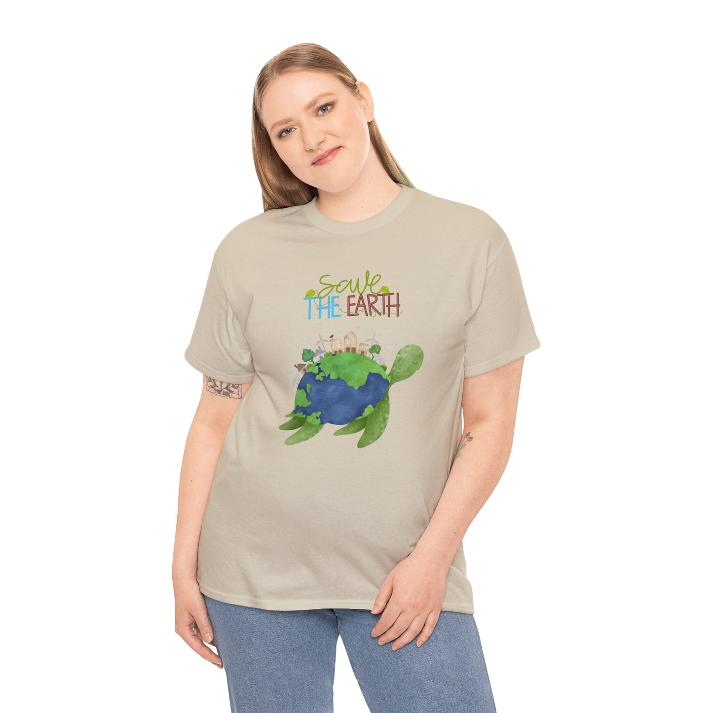 Unisex Heavy Cotton Tee Adult/Teen Activewear Shirt Comes In Many Colors Save The Earth With A Sea Turtle