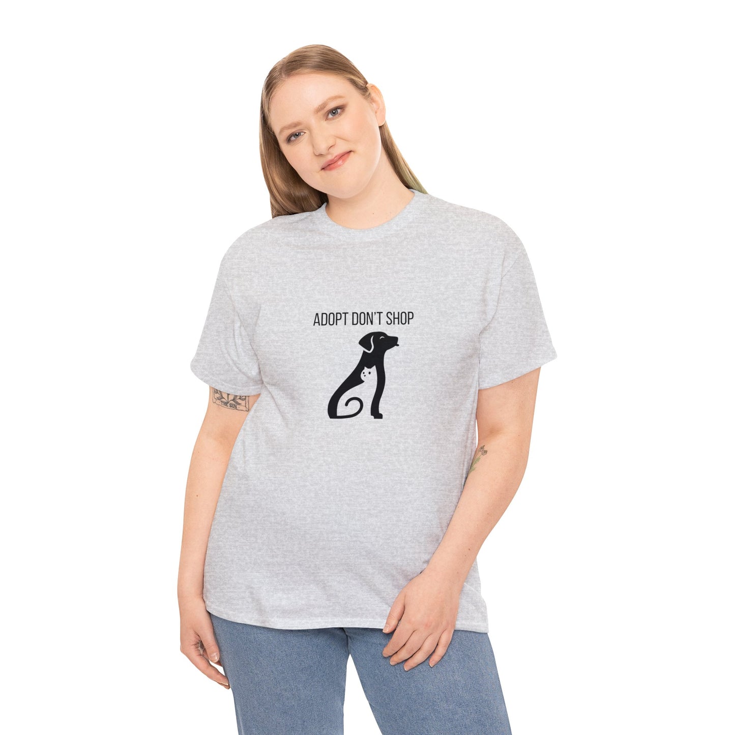 Unisex Heavy Cotton Tee Adult/Teen Activewear Adopt Don't Shop With A Image of Dog And Cat Shirt Comes In Many Colors