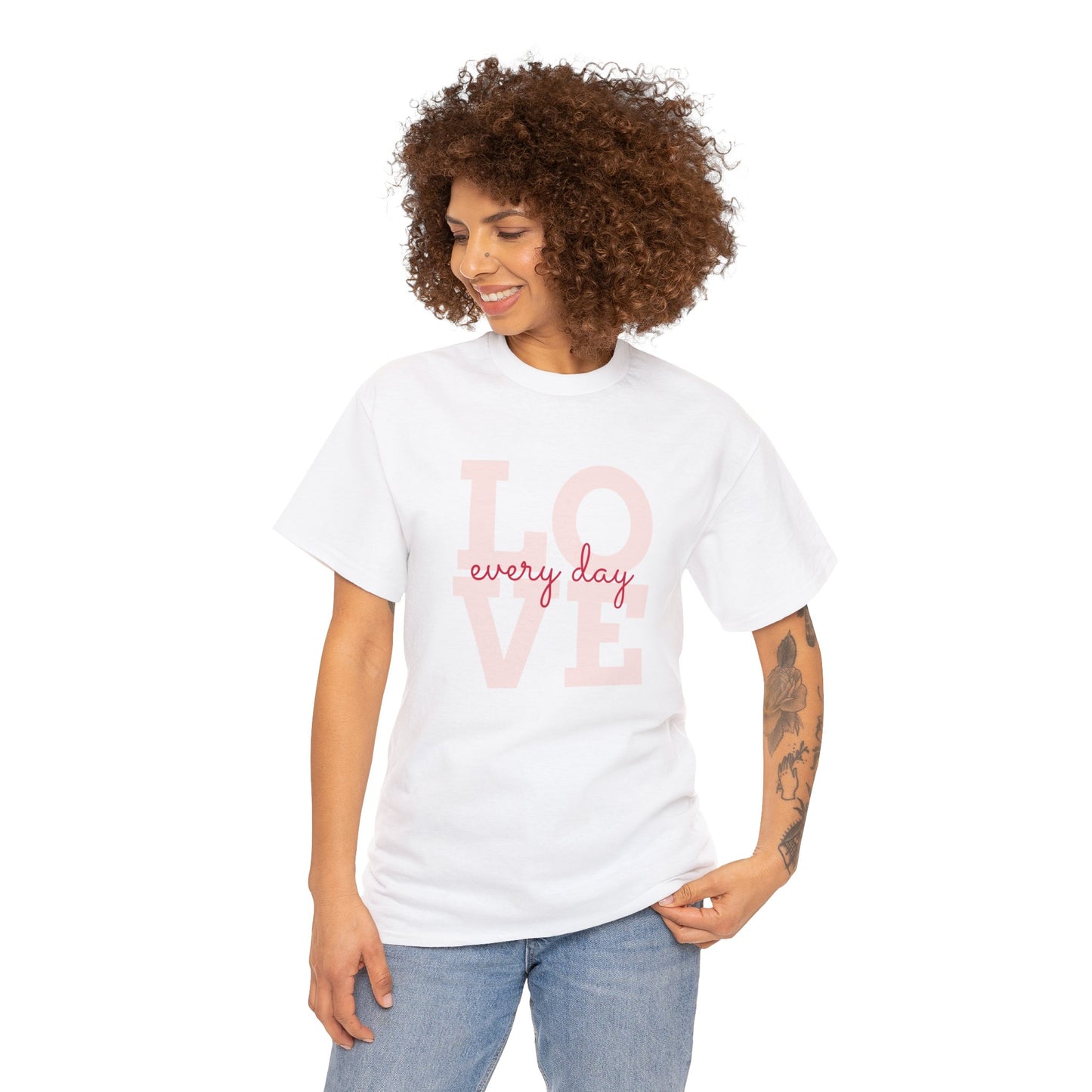 Unisex Heavy Cotton Tee Adult/Teen Activewear Love Everyday in Pink