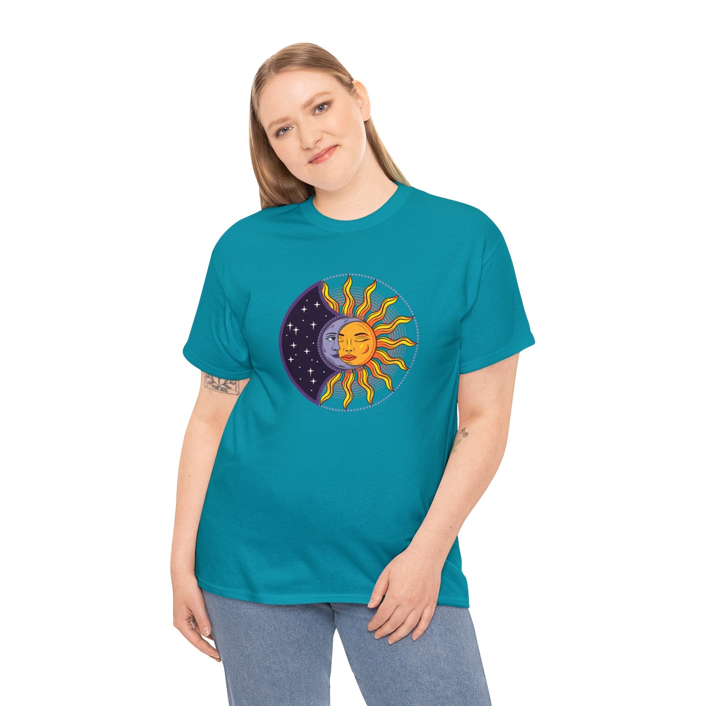 Unisex Heavy Cotton Tee Adult/Teen Activewear Sun and Moon Shirt Comes In Many Colors