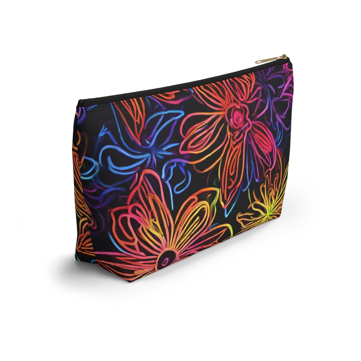 Accessory Pouch w T-bottom Adult/Teens Unisex Bright Pink Yellow Blue Purple Flower Pattern Customizable tiffany.trillo@icloud.com