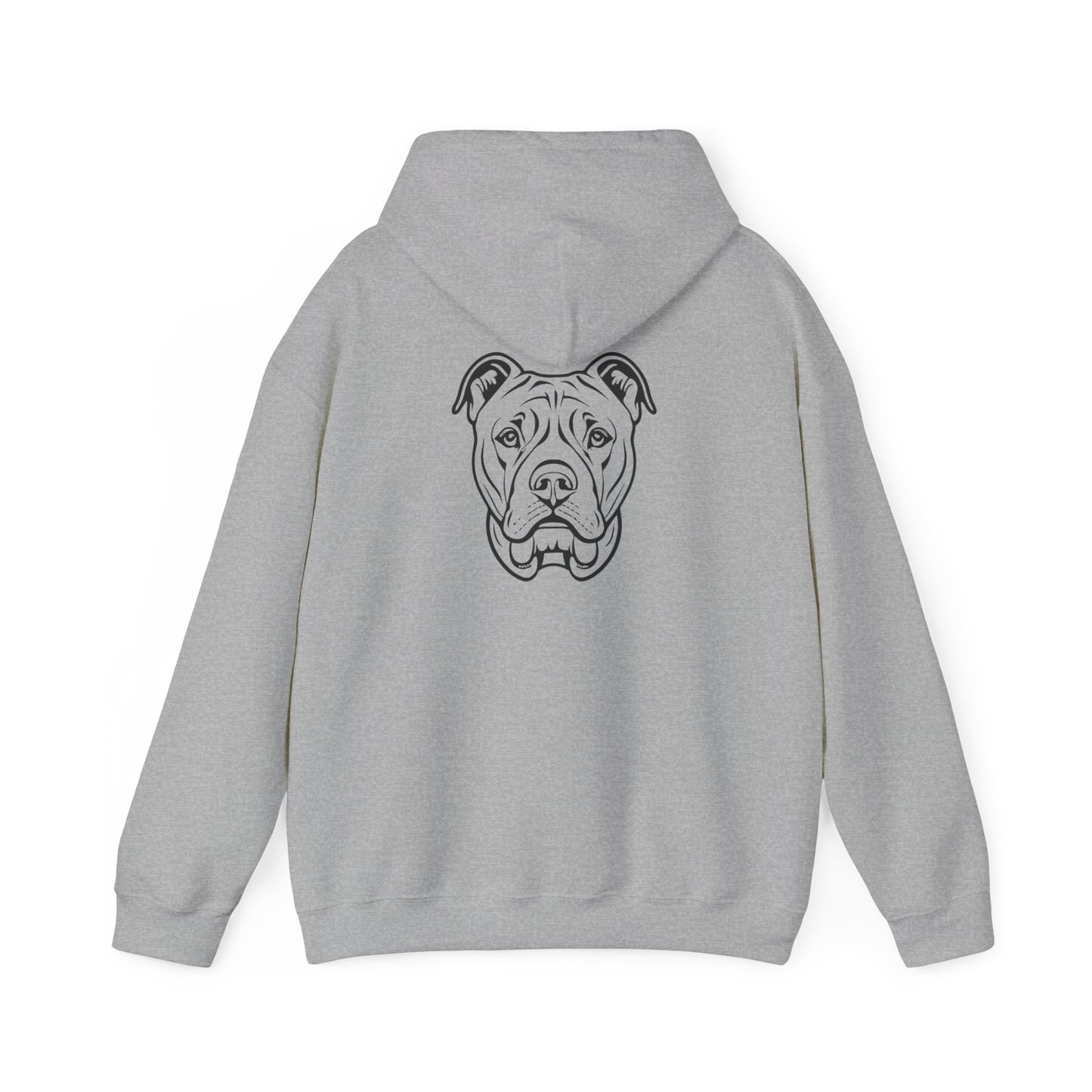 Unisex Heavy Blend™ Hooded Sweatshirt Adult/Teen Activewear Adopt A Pet In Black Writing ON Back Black Outlined Pitbull Mastiff