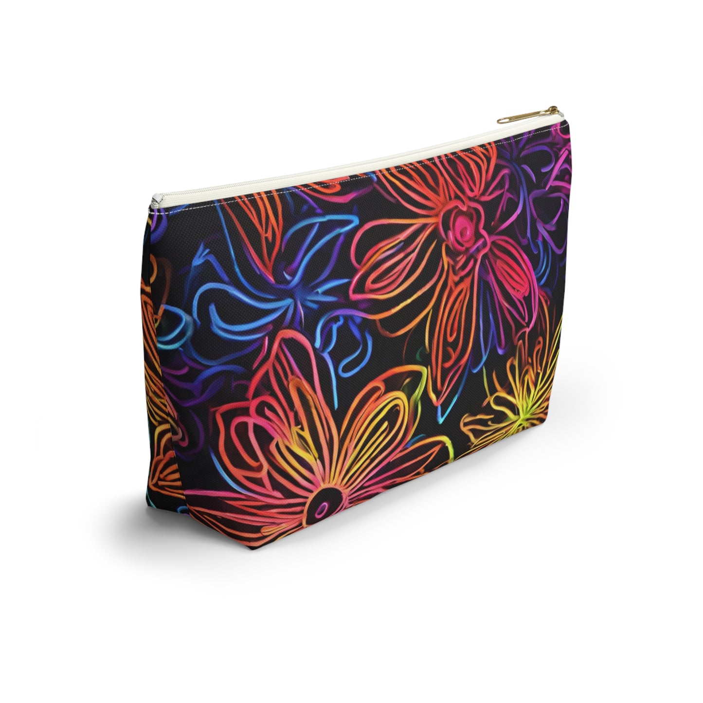 Accessory Pouch w T-bottom Adult/Teens Unisex Bright Pink Yellow Blue Purple Flower Pattern Customizable tiffany.trillo@icloud.com